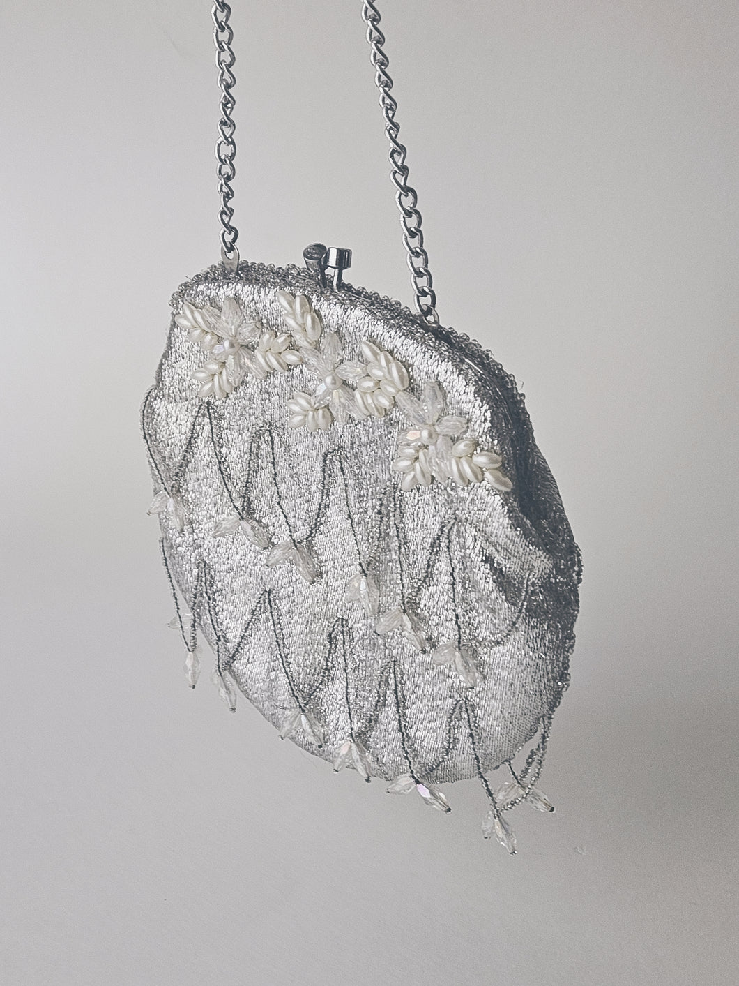 VINTAGE SILVER AND PEARL BAG